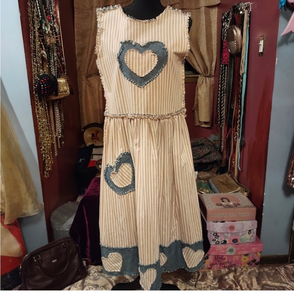 Vintage Shabby Chic Heart Dress L